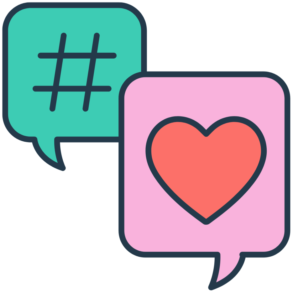 Social Media Hashtag and Love Like symbols
